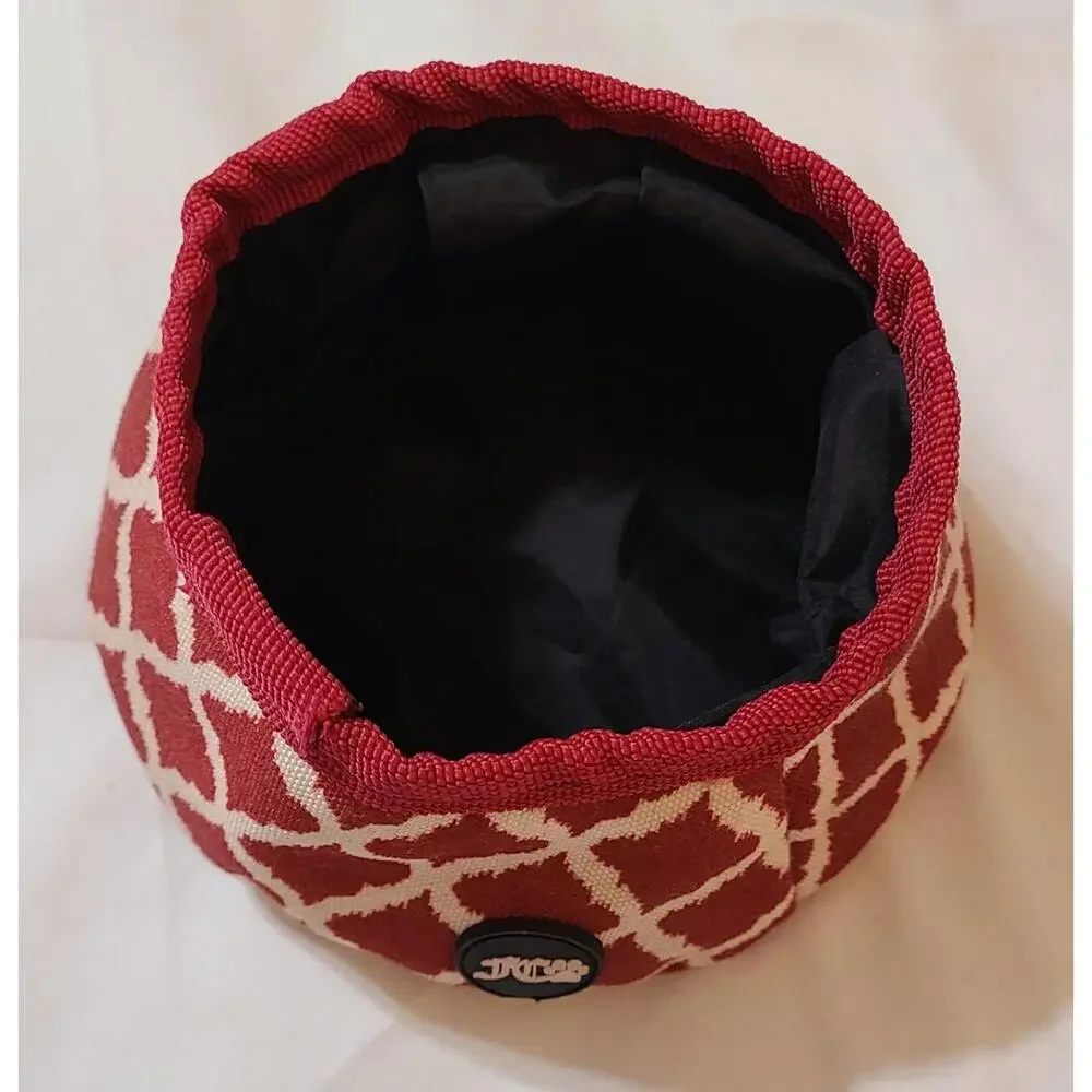 Juicy Couture Pet Bowl | Red Moroccan Fabric Travel Food & Water Dish | Foldable